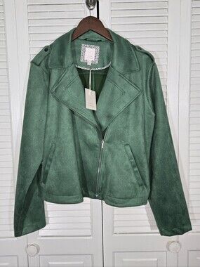 Lauren Conrad NWT Faux Suede Dusty Green Moto Asymmetrical Zip Jacket XXL